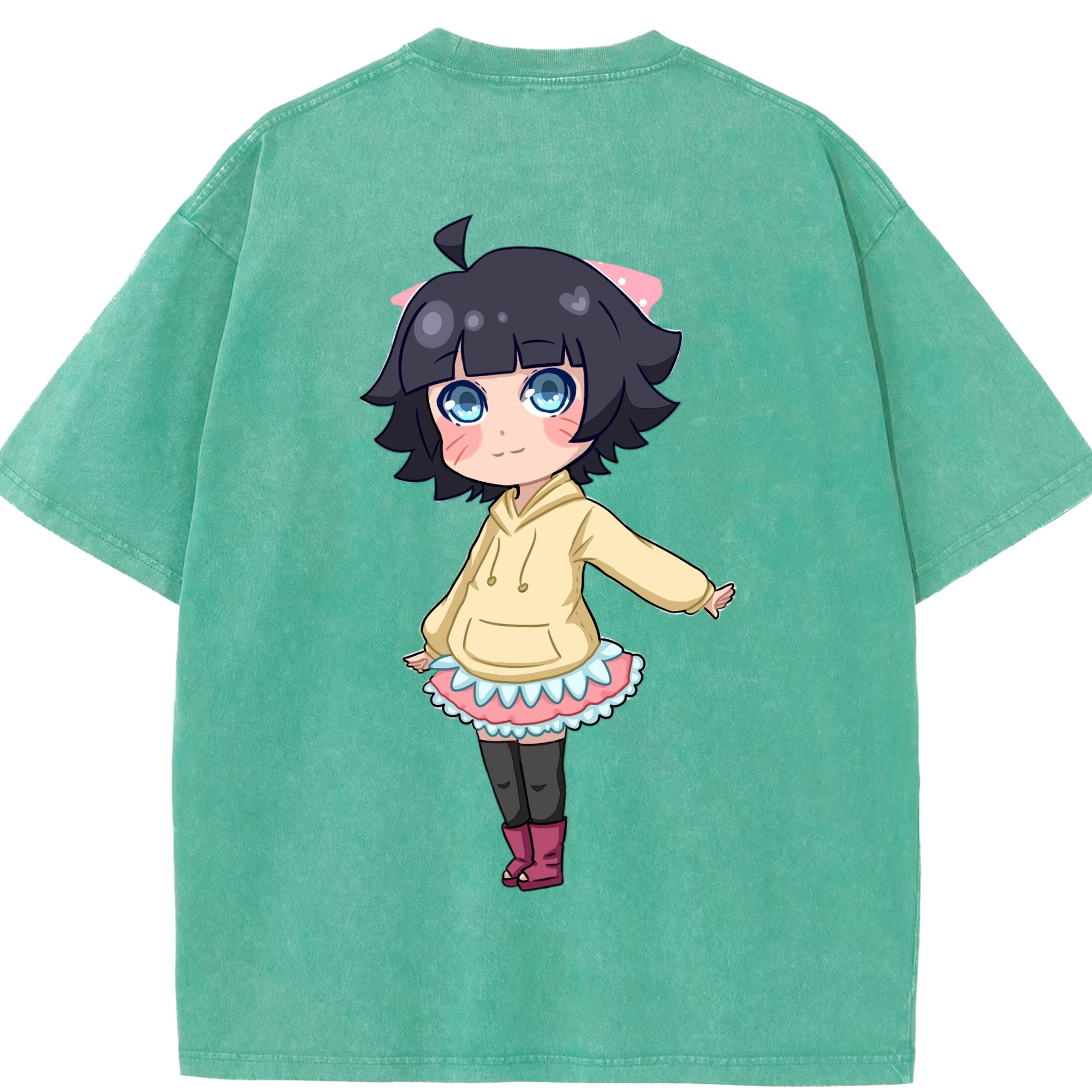 （画像用） NARUTO -ナルト- うずまき ヒマワリ Uzumaki Himawari 綿100% ヴィンテージ風 半袖Tシャツ（背面プリント）